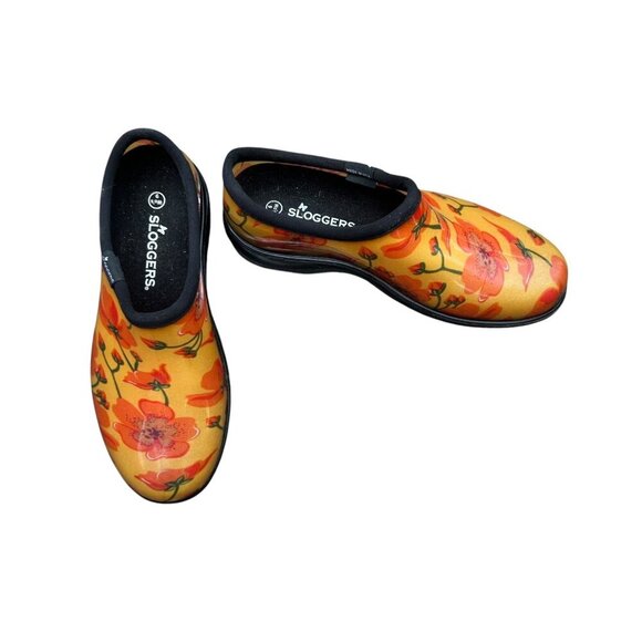 Sloggers Womens Orange Floral Rain and Garden Slip on Clogs Size 9 - Picture 1 of 11